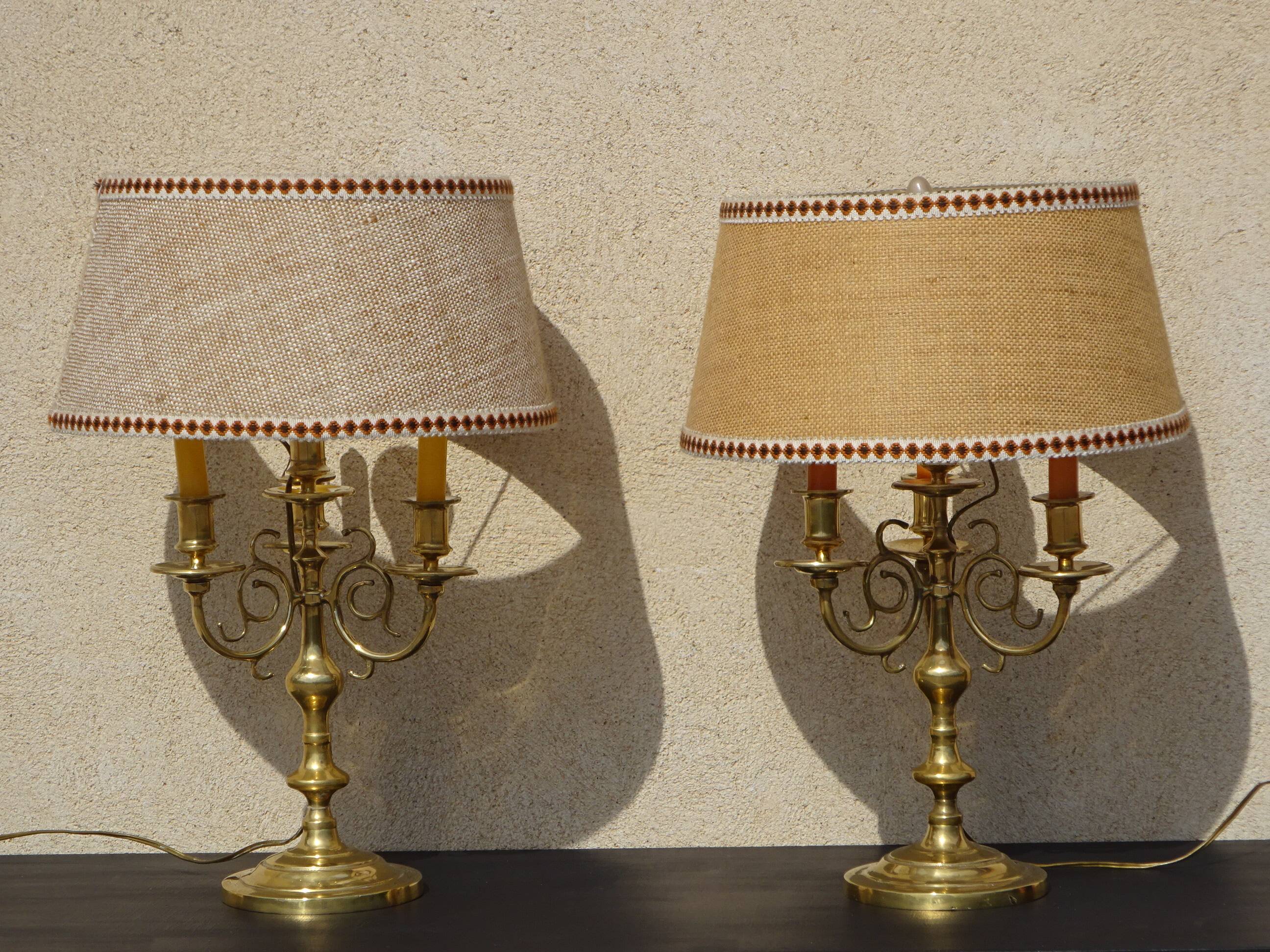 Copper candlesticks adapted as bedside lamps, the pair.