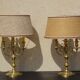 Copper candlesticks adapted as bedside lamps, the pair.