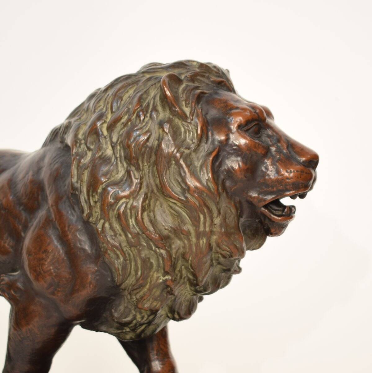 Big German Art Deco Lion Sculpture in Ceramic, Terracotta Copper, 1930