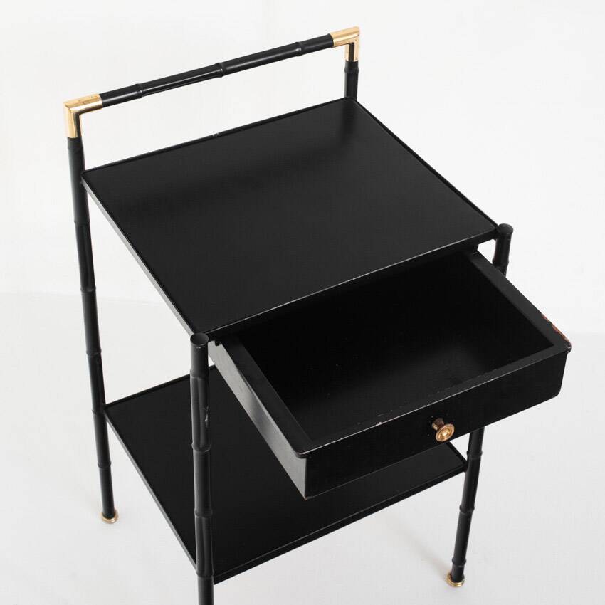 Vintage coffee table in iron (faux bamboo) and black escay. France, 1960s.