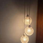 Suspension cascade three globes in cut glass vintage and pink wire