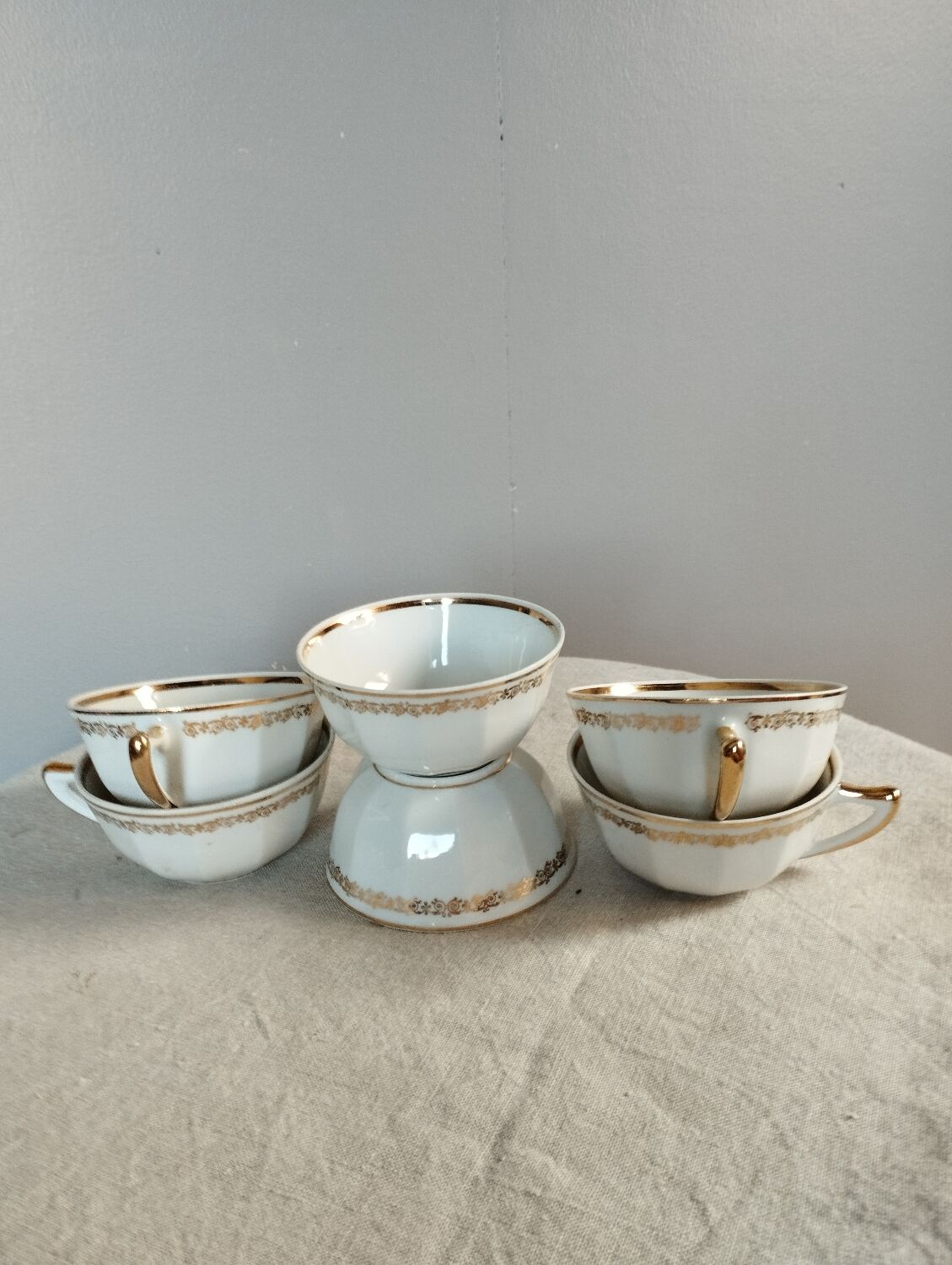 6 tasses café porcelaine F. Chauvigny, France, 1960