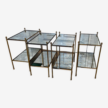 4 neo classic brass side tables and oxide mirror