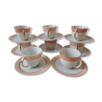 Lot de 8 tasses Limoges rose poudre et doré années 30