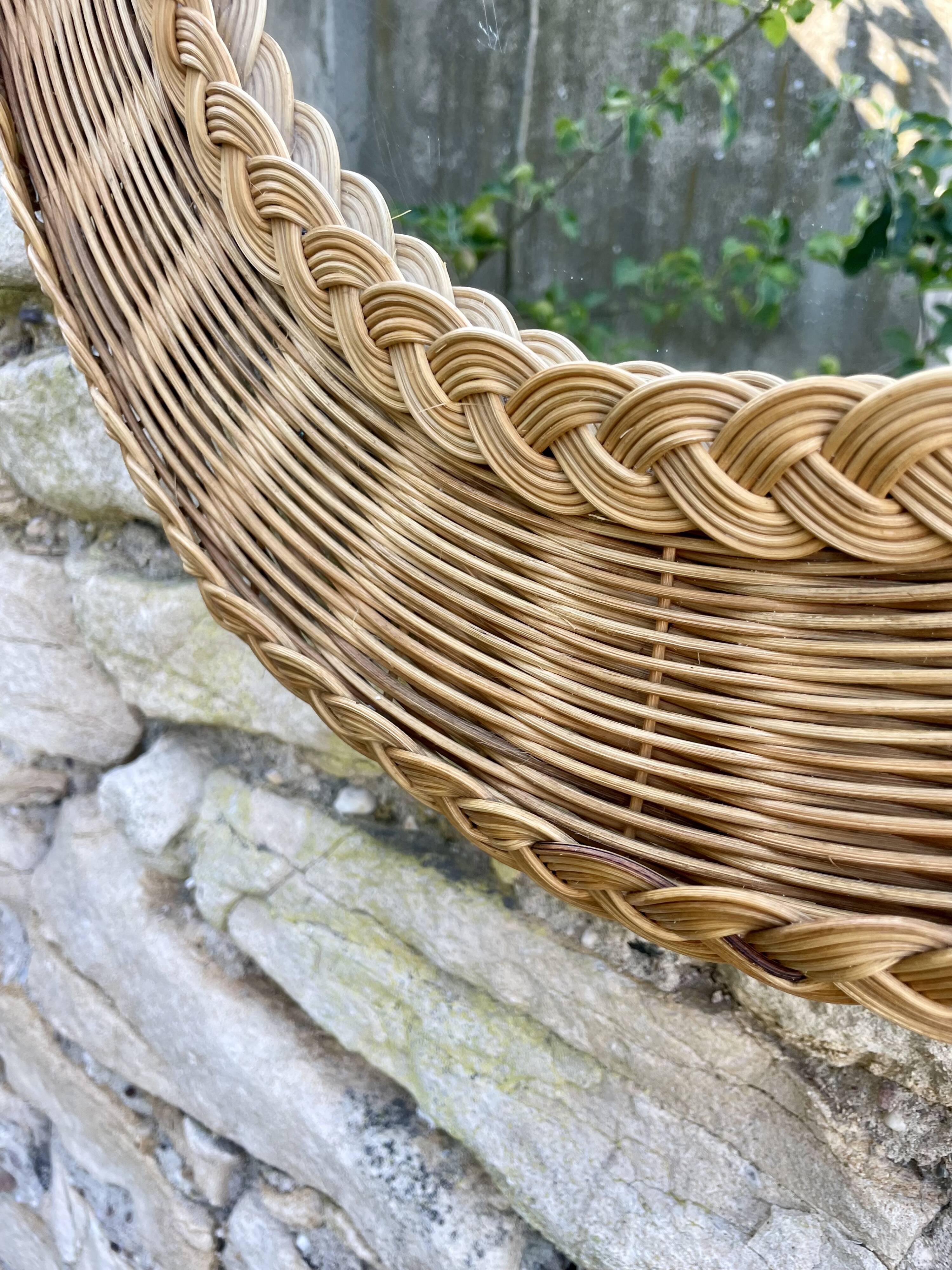 50s woven wicker mirror
