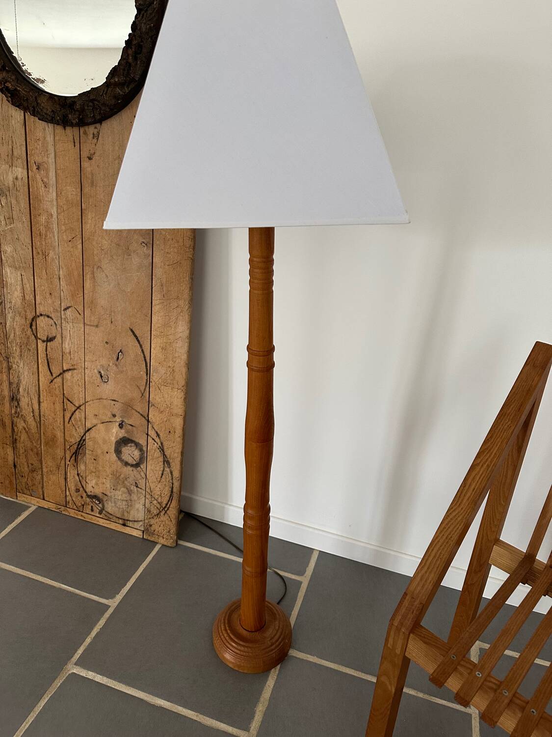 Modernist blond oak floor lamp