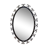 Miroir ovale, cadre fer forgé noir