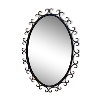 Oval mirror, black wrought iron frame