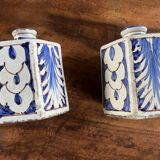 Pair of decorative earthenware bottles with blue decoration – oriental style