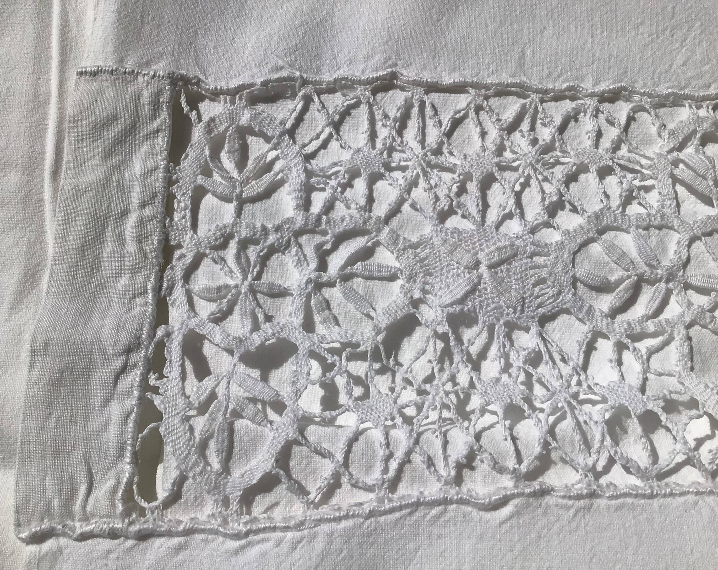 JC embroidered single sheet with crocheted lace