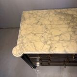 Commode 3 tiroirs de style Louis XVI, marbre et bronzes dorés
