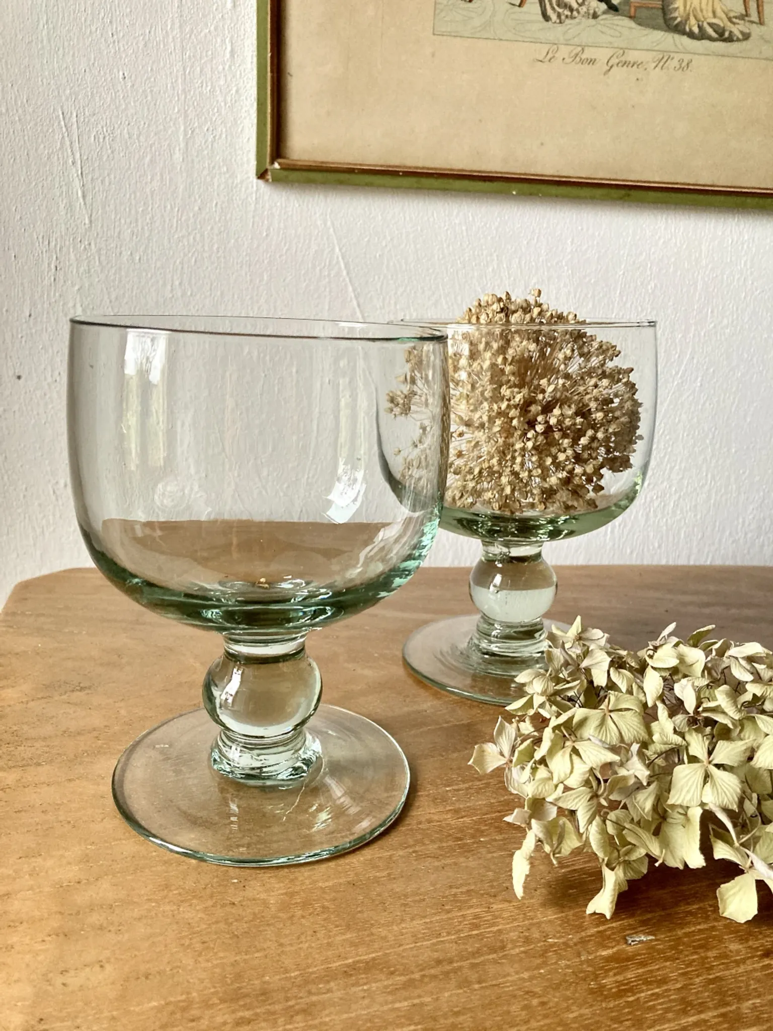 Pair of hand-blown glass goblets