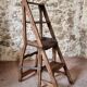 Chaise échelle de bibliothèque en chêne français antique – Tabouret escamotable