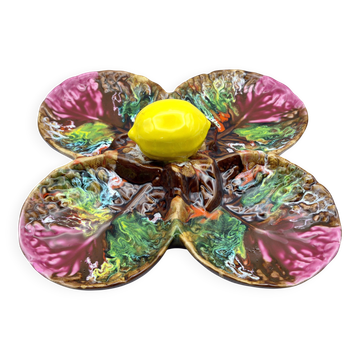 Vintage Vallauris A.M. plate – quadrilobed enamelled bowl with lemon – 50s
