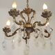 French Art Nouveau 5-Light Bronze 3 sided Crystal Cage Chandelier