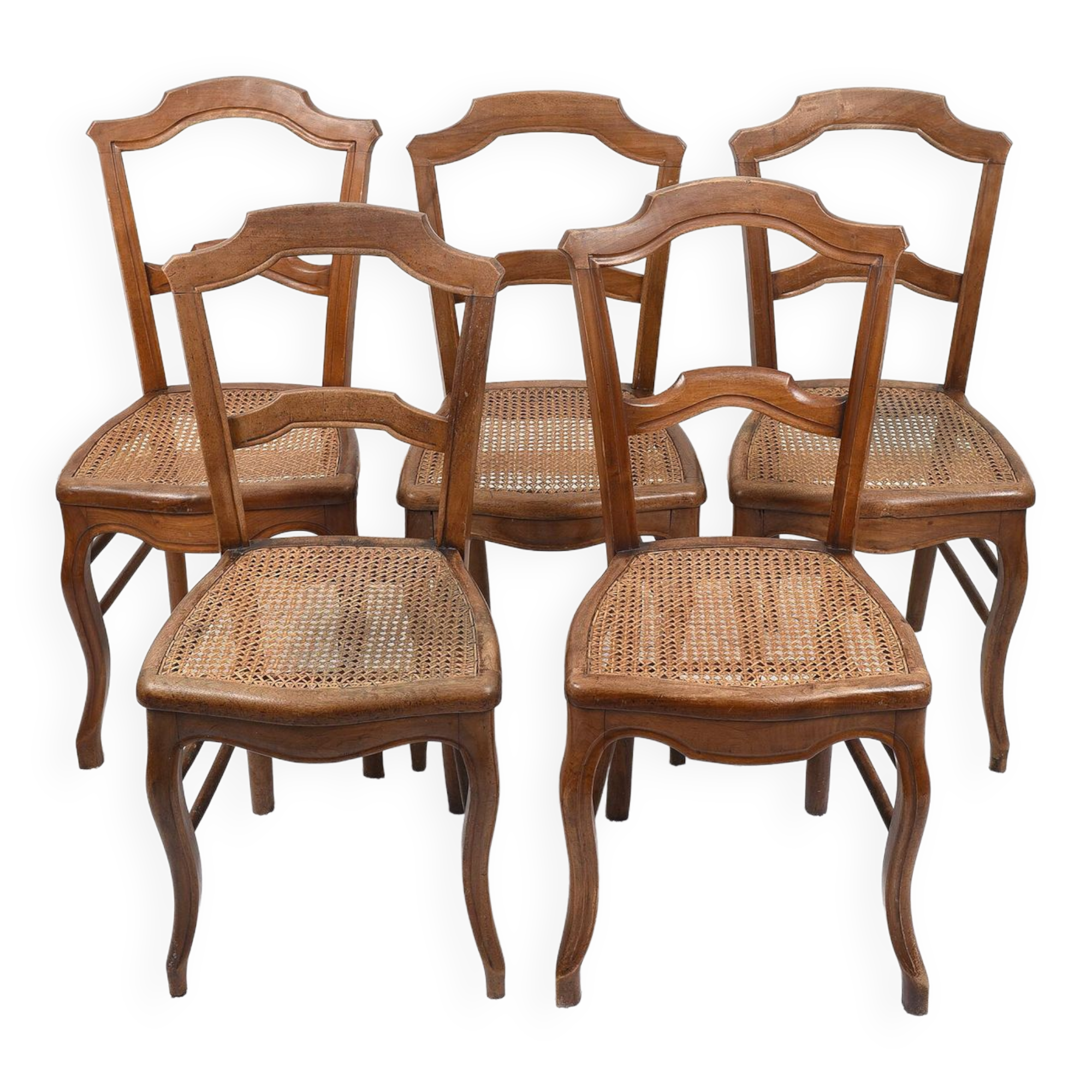 Set of 5 old cane chairs.