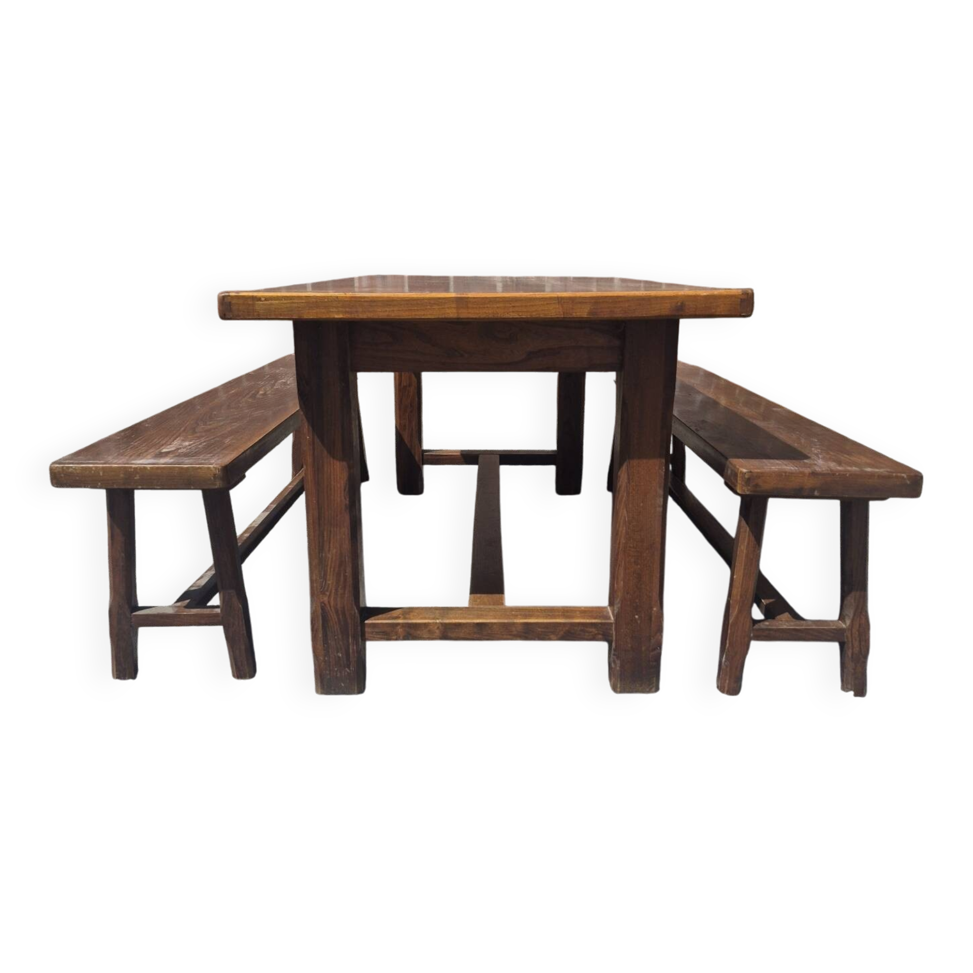 Table de ferme avec tiroirs et ses bancs