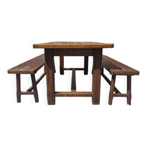 Table de ferme avec tiroirs - bancs