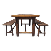 Farm table with drawers and its benches