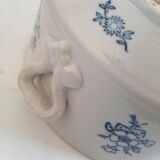 Large soup tureen in Saint Uze earthenware with blue flowers.