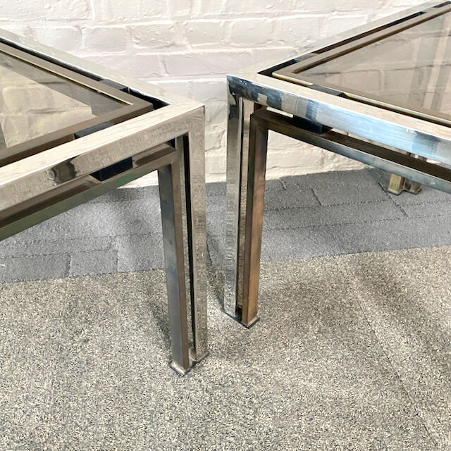 Pair of Romeo Rega chrome & brass side tables