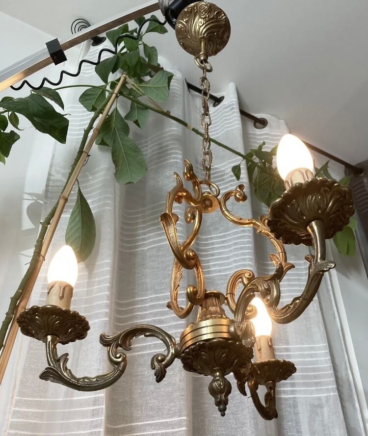 Louis XV cage chandelier gilded bronze with 3 lights twentieth era