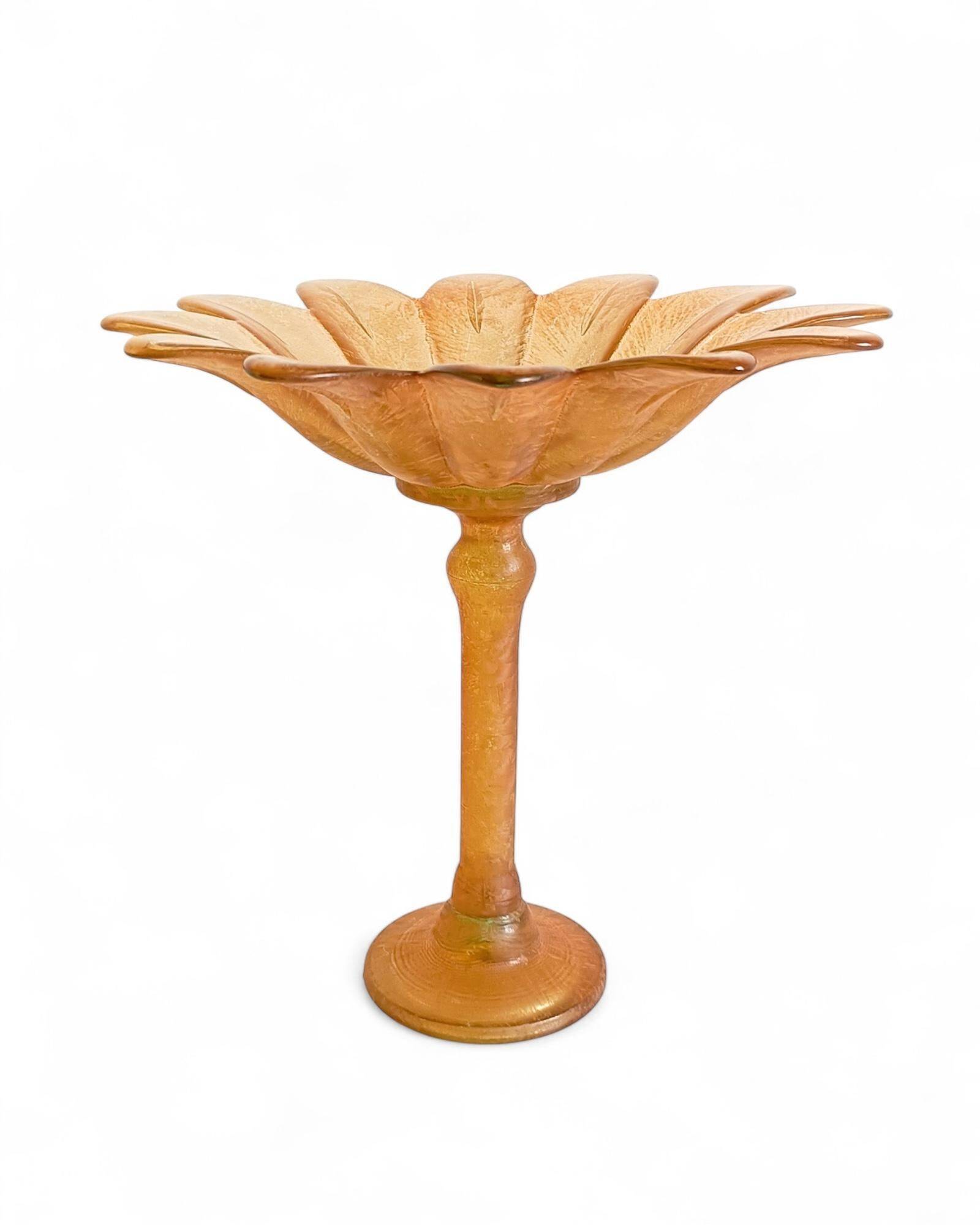 Art Nouveau Glass Compote Vase, Palm Tree Design, French, Early 20th-C
