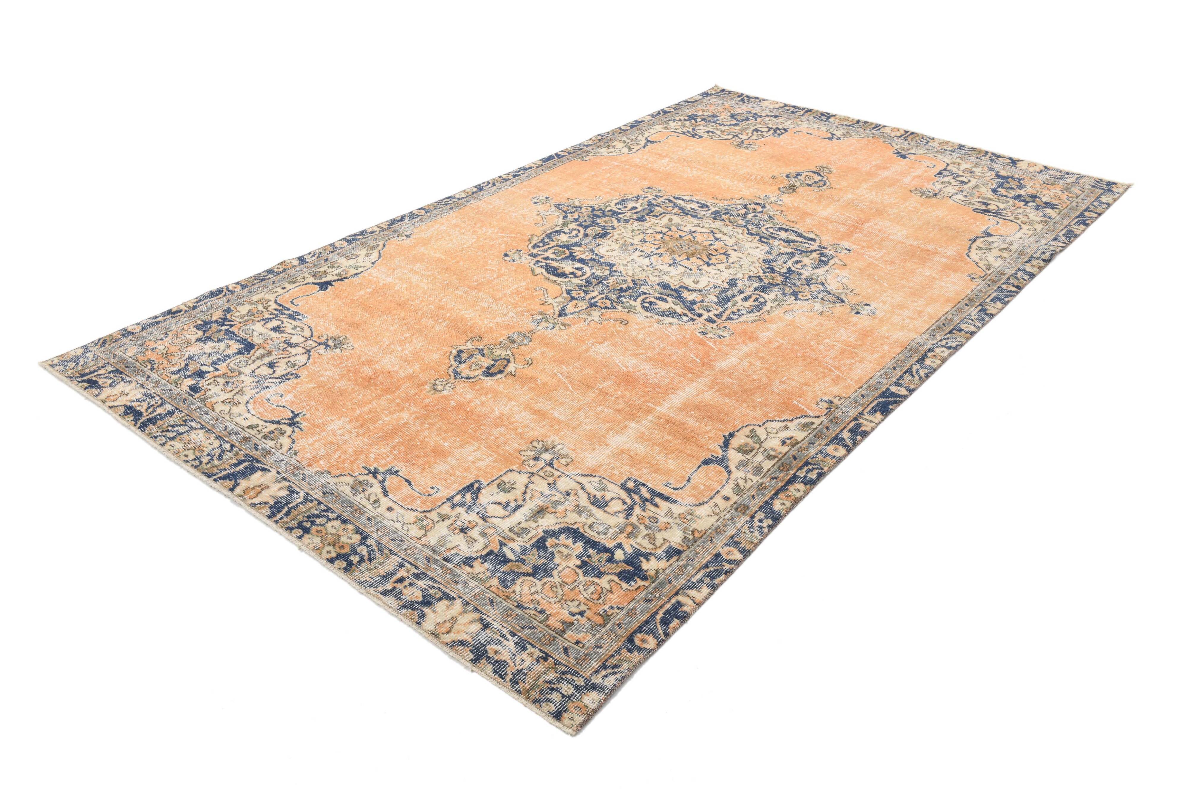 5x9 Navy Blue & Peach Oriental Persian Rug, 168x284Cm