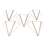Mid century ice glass and brass triangle sconces,  set of five 1970's pyramid sconces