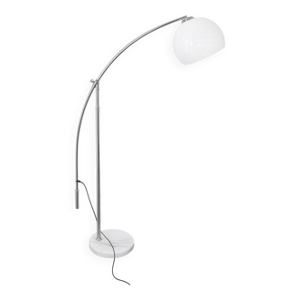 Vintage 1990s floor lamp, chrome and marble, adjustable arm, 30 cm shade