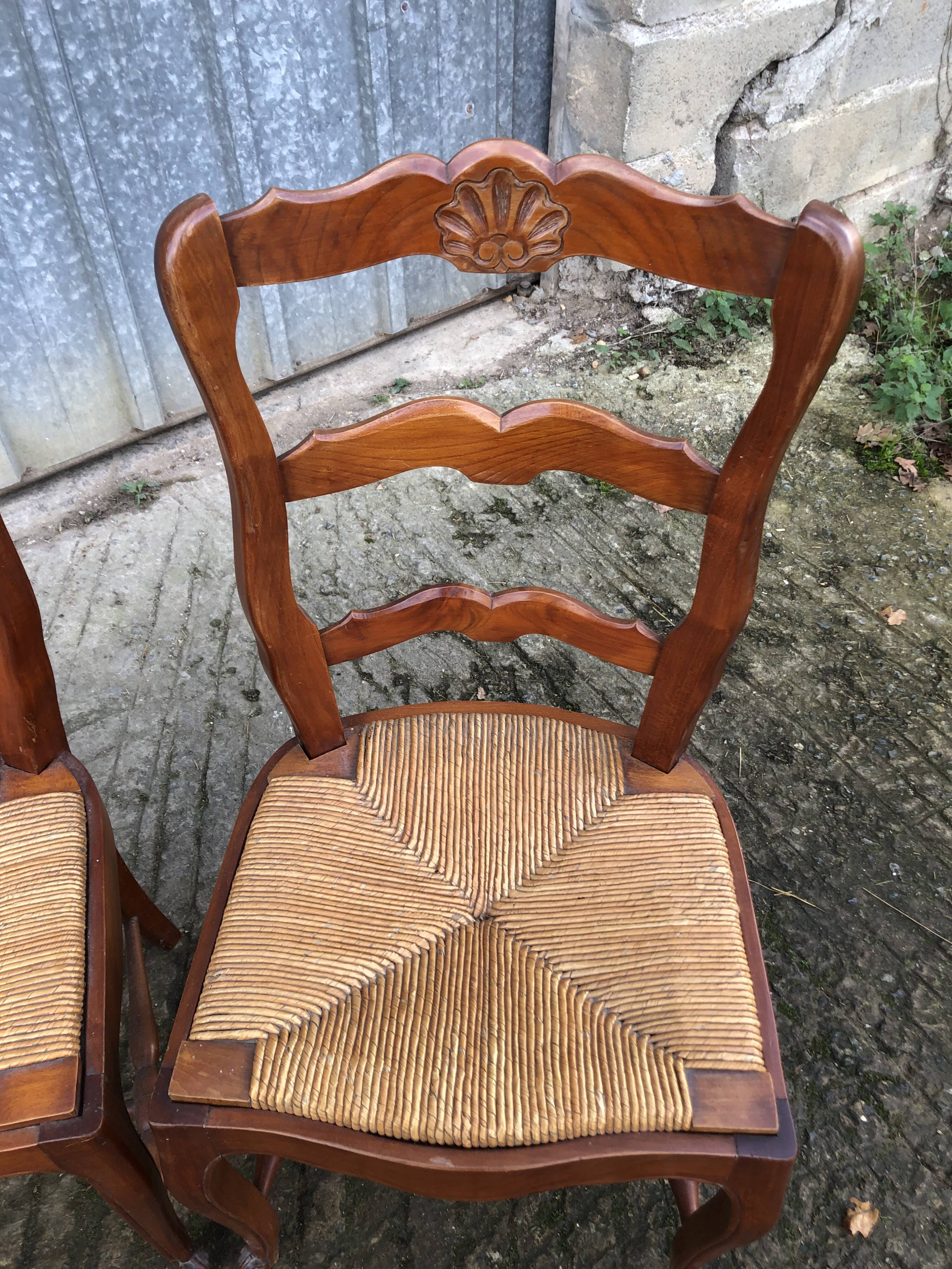 6 rush-seated chairs in solid cherry wood in Louis XV style