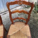 6 rush-seated chairs in solid cherry wood in Louis XV style