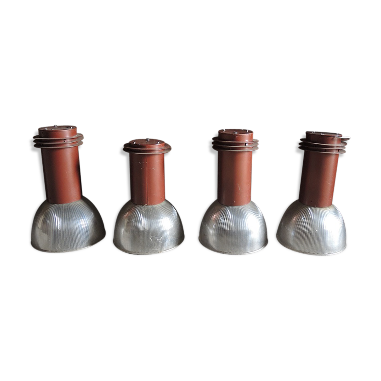 Lot de 4 suspensions industrielles en acier et polycarbonate