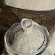 White earthenware teapot with blue and silver trim H22.5