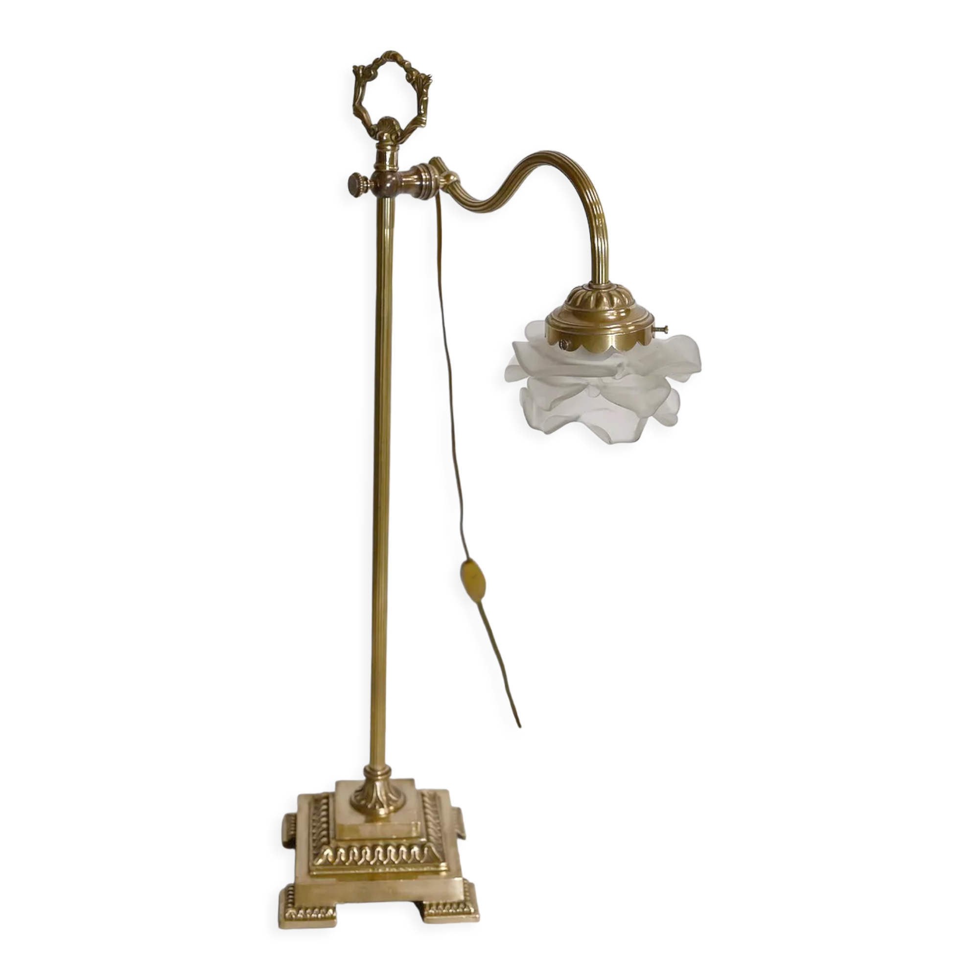 Tulip lamp in glass and bronze, adjustable, art deco 1920