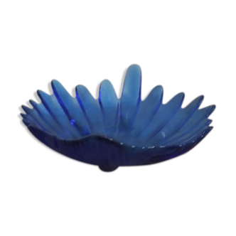 Trinket bowl in blue glass king in the shape of a leaf