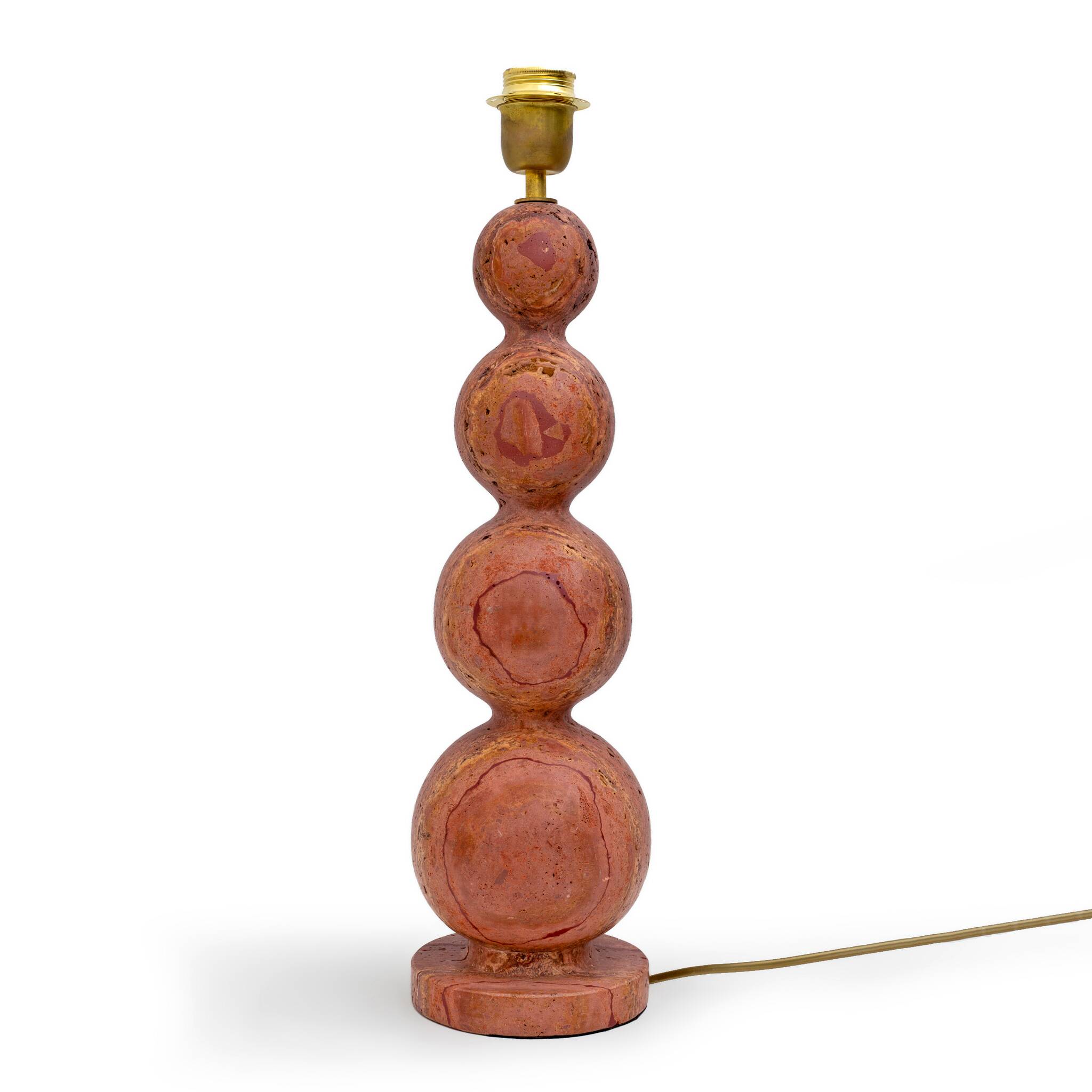 Pair of Italian Modern Red Travertine Sphere Lamps