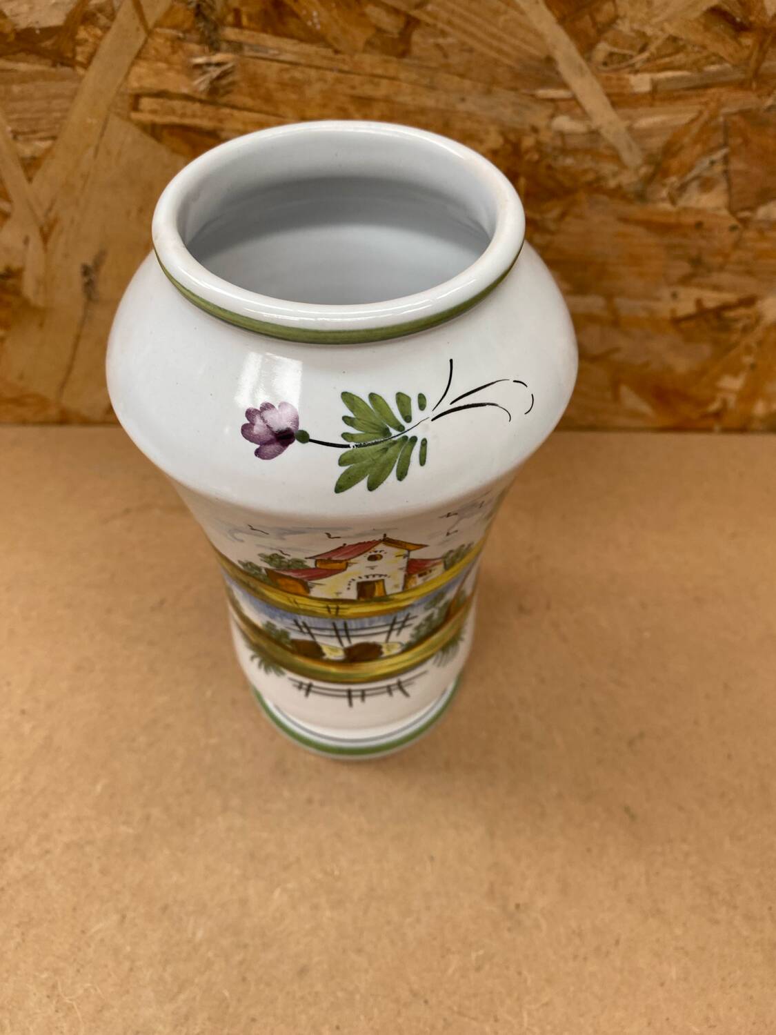 Old vase e. tessier the unicorn white ceramic painted decor vintage