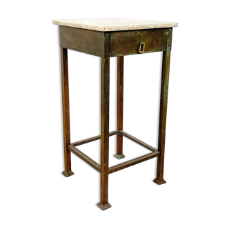 Vintage brass side table with marble top
