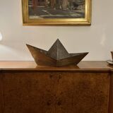 Modern silver-plated paper boat sculpture, Paola C. Aldo Cibic Italy 1980