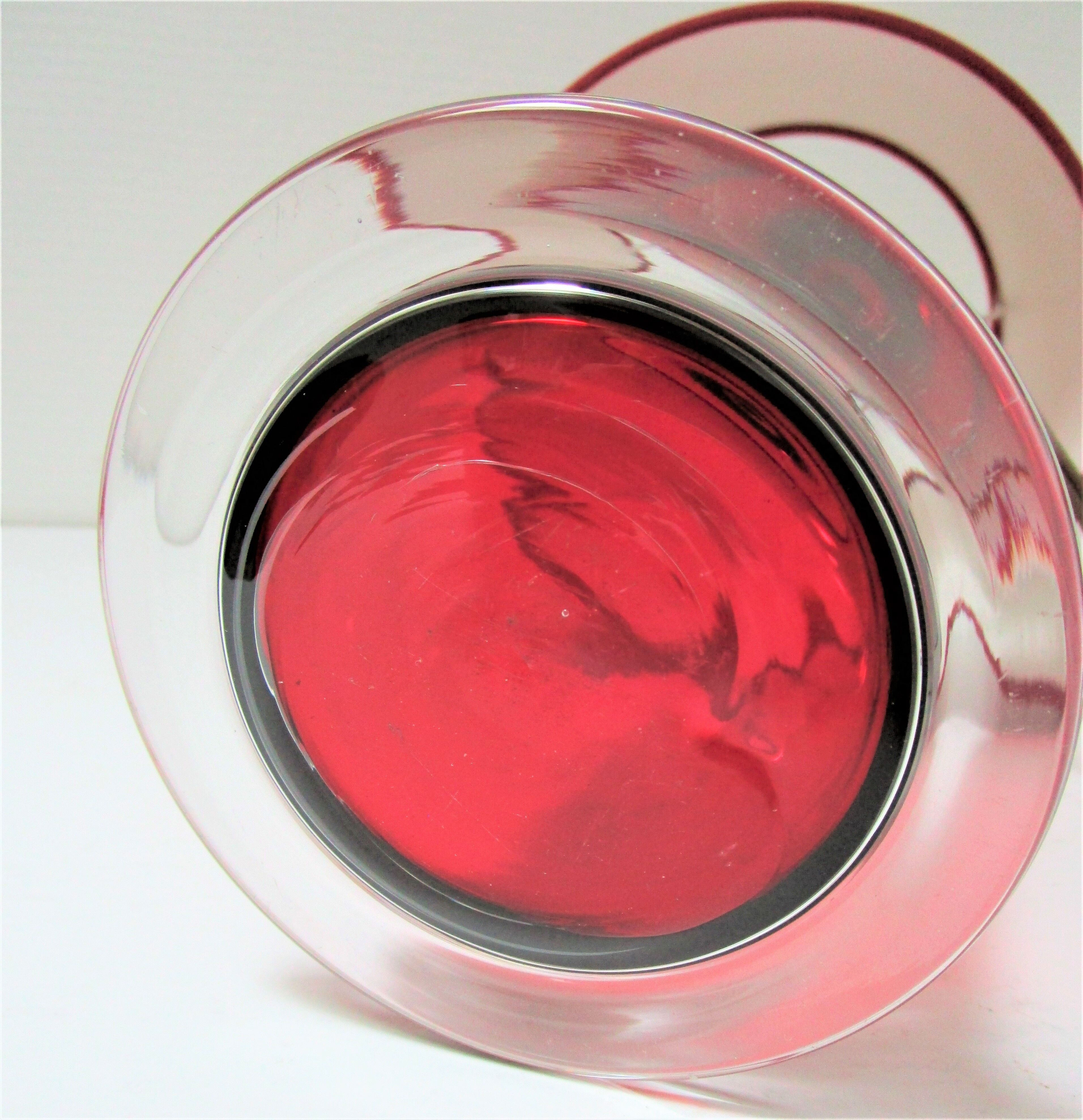 Red glass lamp and vintage brass
