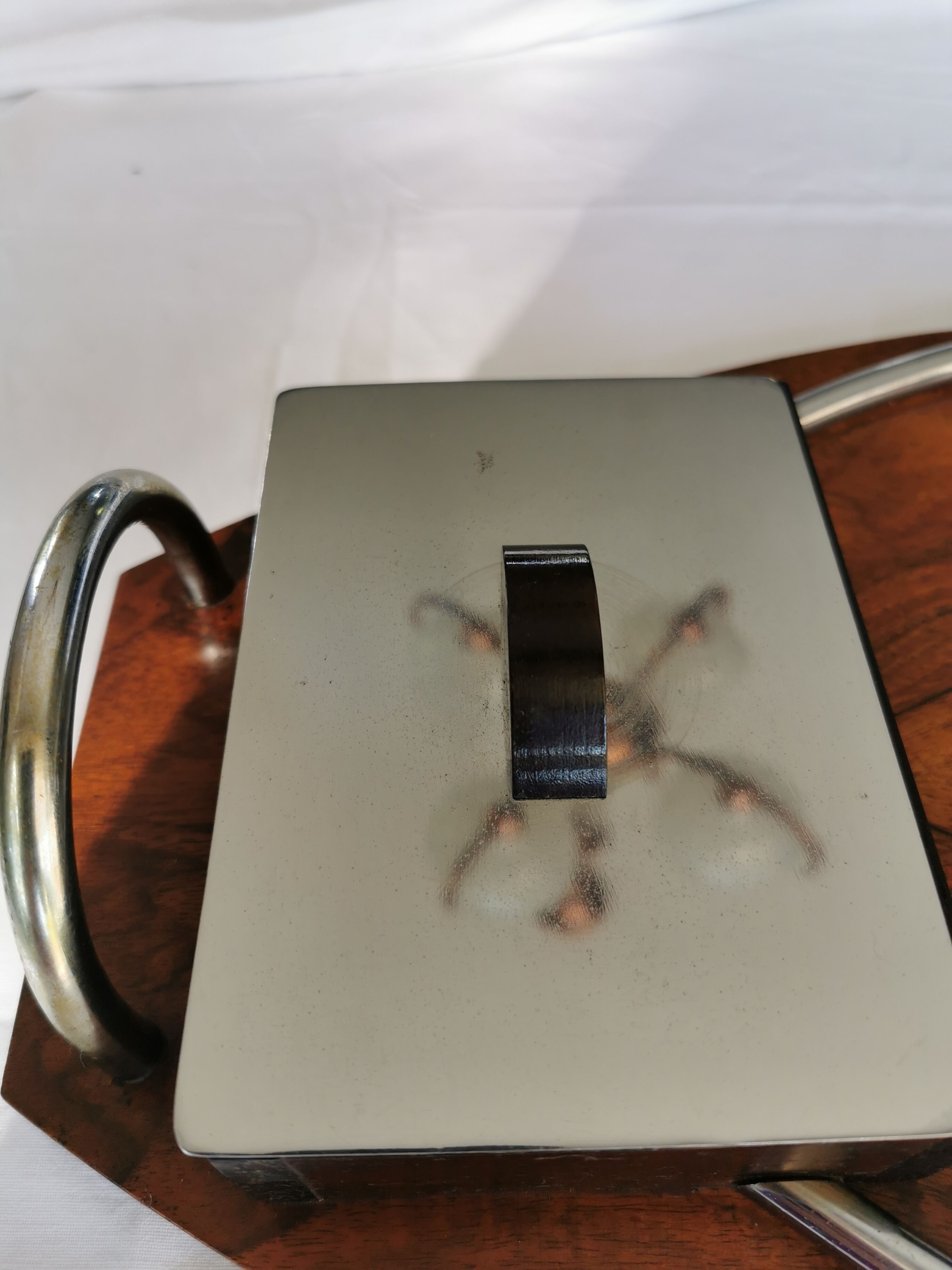 Art Deco tray in solid walnut and ebony