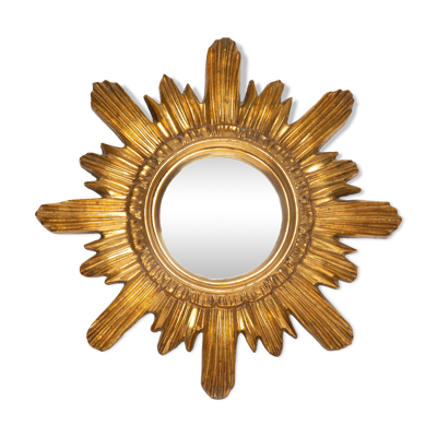 Miroir soleil italien doré milieu du siècle, bois doré, 1960