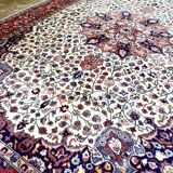 Beige and Pink Floral Patterned Wool Rectangular Rug - Handmade in Pakistan