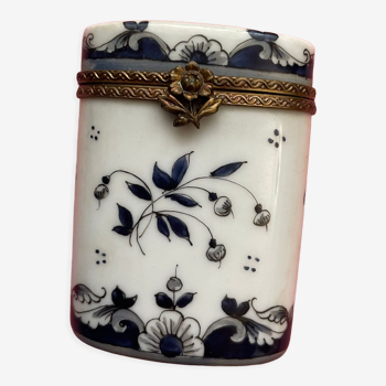 porcelain pillbox and brass clasp vintage floral pattern