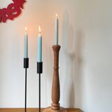 Trio of Vintage Teak and Steel Candlesticks