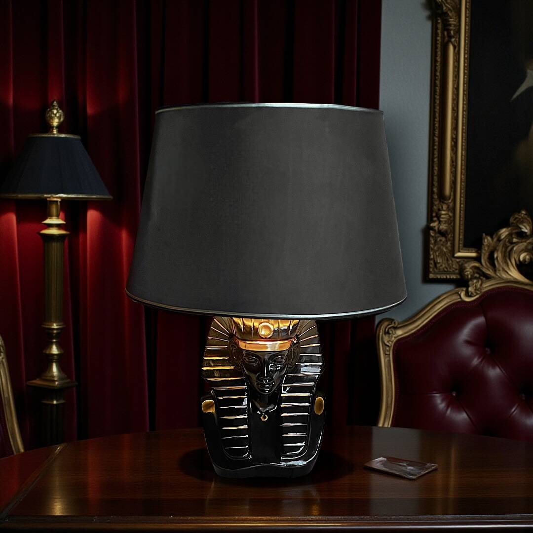 Vintage sphinx lamp in glazed ceramic – Hollywood Regency style