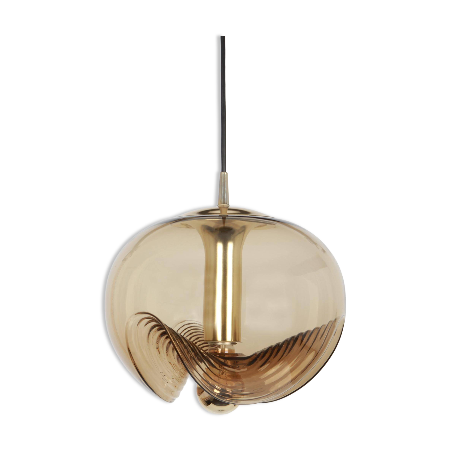 One of the four large smoked glass pendants by Peill & Putzler, Germany, 1970s.