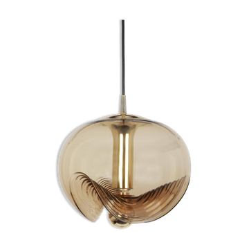 One of the four large smoked glass pendants by Peill & Putzler, Germany, 1970s.