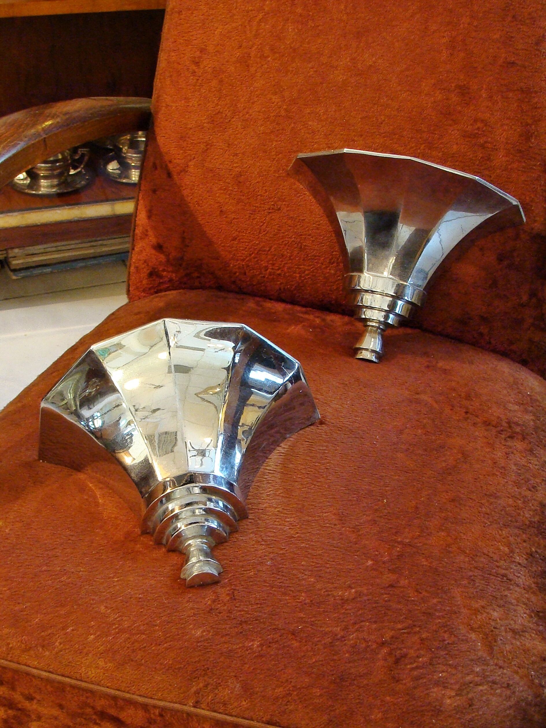 Pair of sconces art deco metal chrome